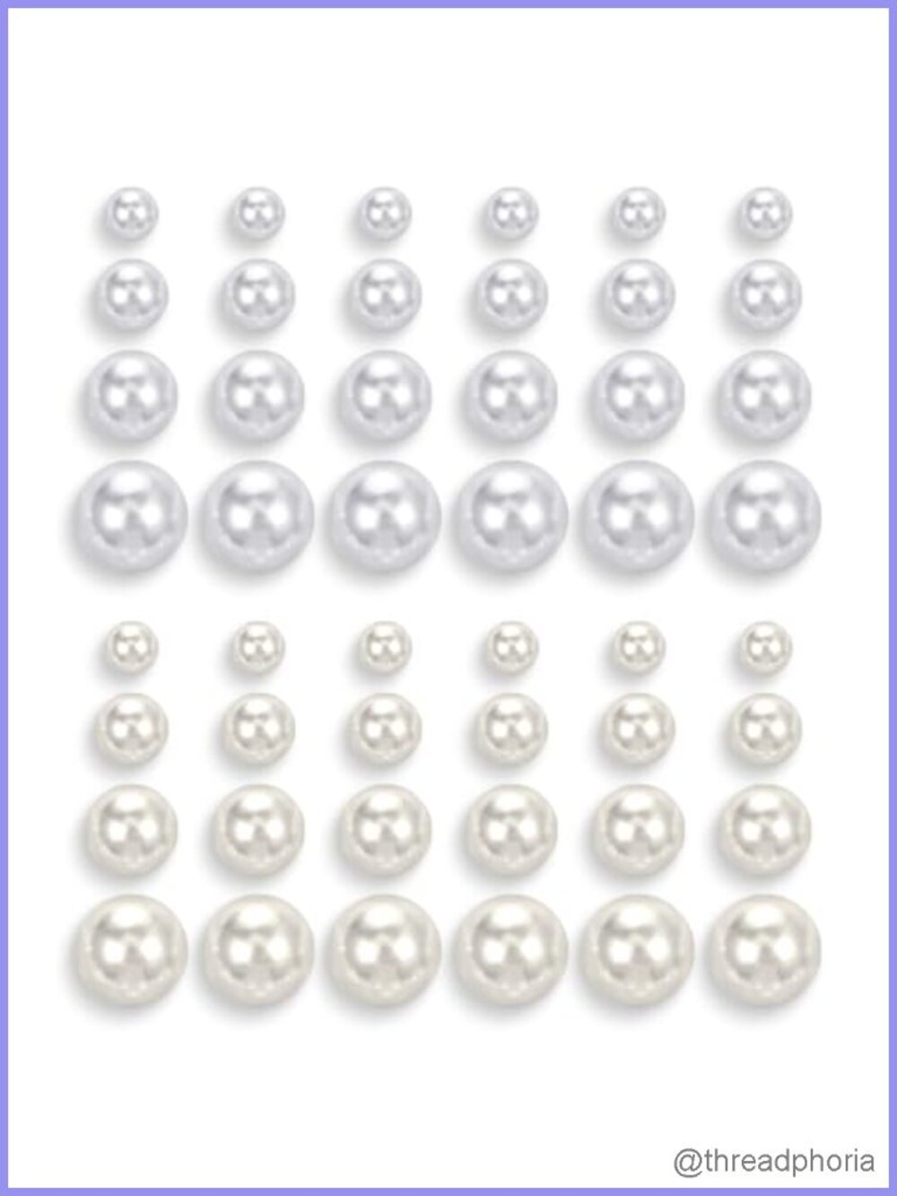 Faux Simulated Pearl Stud Earrings 24 Pairs Set Round Ball 4 Sizes